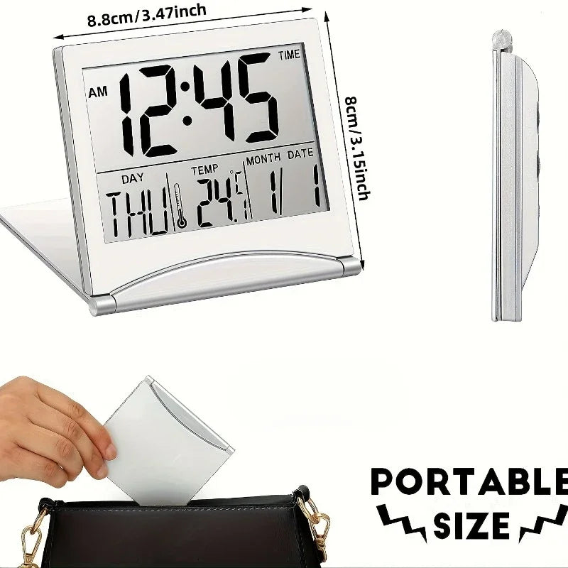 Foldable Digital Alarm Clock with Large Display & Temperature