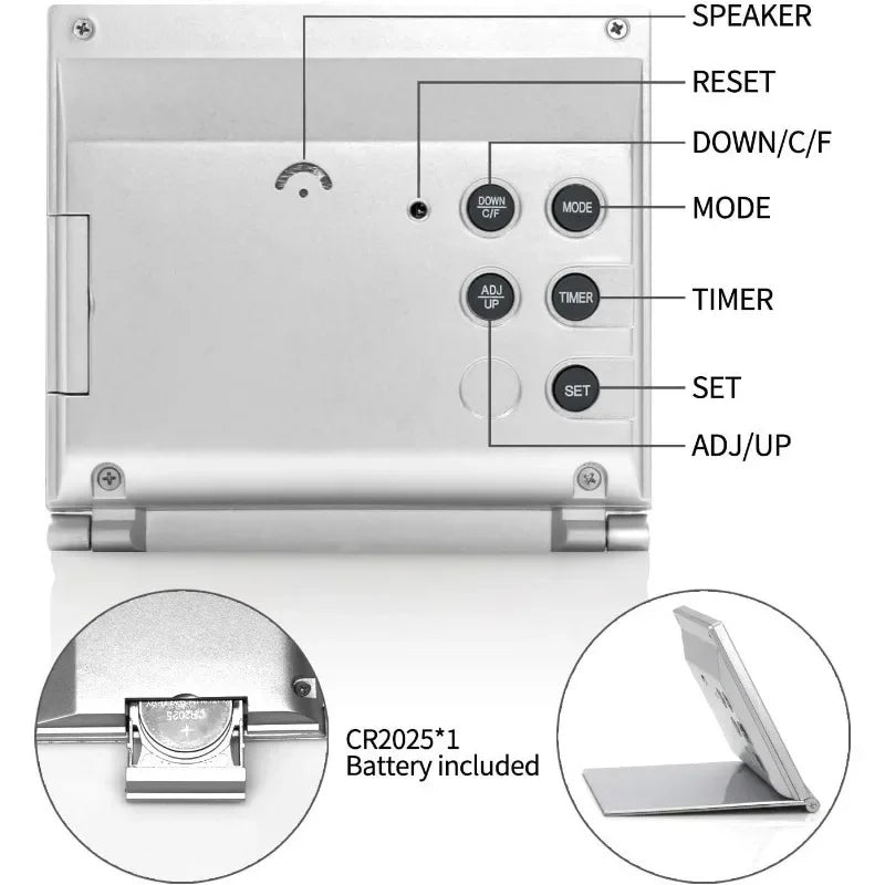 Foldable Digital Alarm Clock with Large Display & Temperature