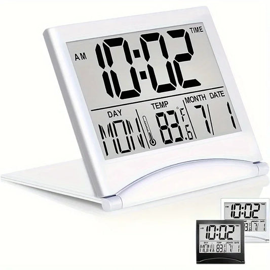 Foldable Digital Alarm Clock with Large Display & Temperature